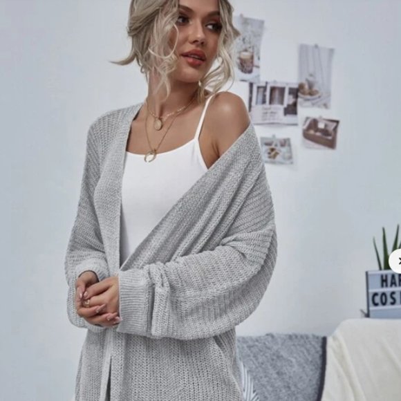 Shein Grey Open Front Batwing Sleeve Cardigan - Picture 1 of 7